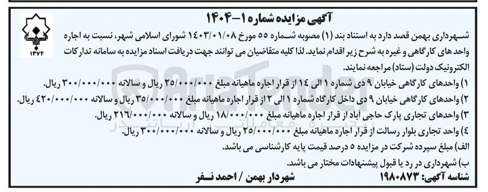  اجاره واحدهای کارگاهی و غیره 