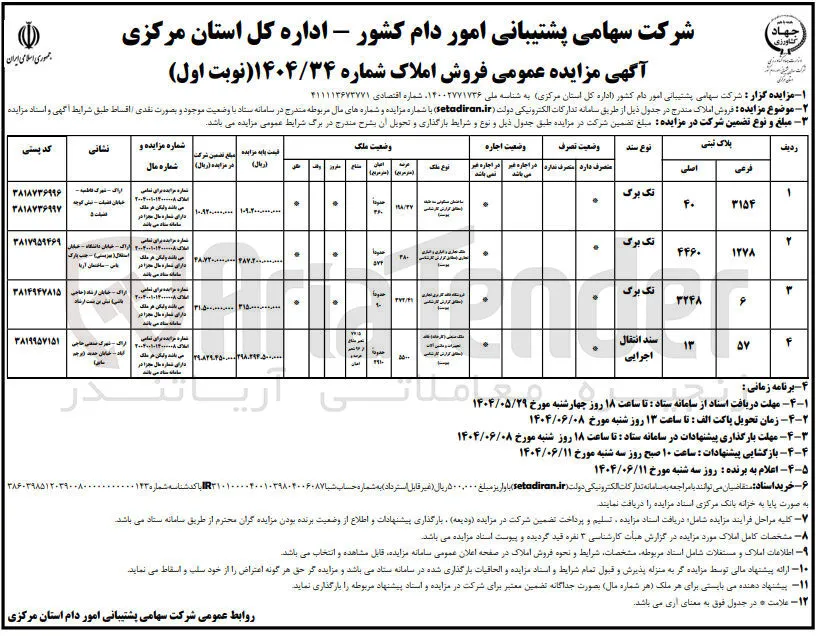 فروش املاک در 4 ردیف با کاربری مسکونی - انباری - تجاری - صنعتی