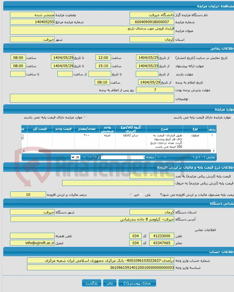 قرارداد فروش چوب درختای نارنج