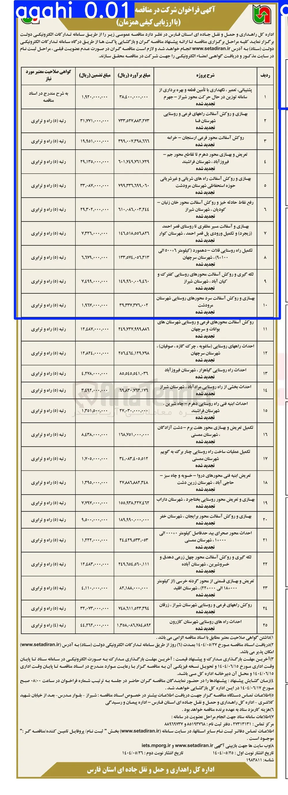 بهسازی و روکش آسفالت راه های شریانی و غیرشریانی