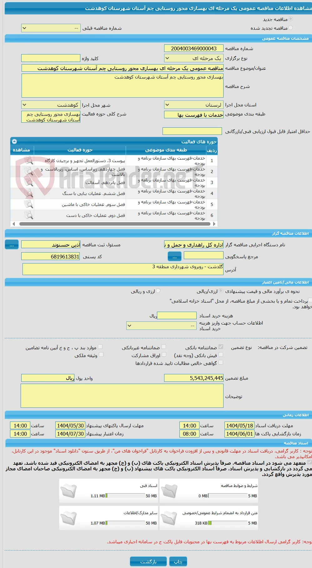 مناقصه عمومی یک مرحله ای بهسازی محور روستایی چم آستان شهرستان کوهدشت 