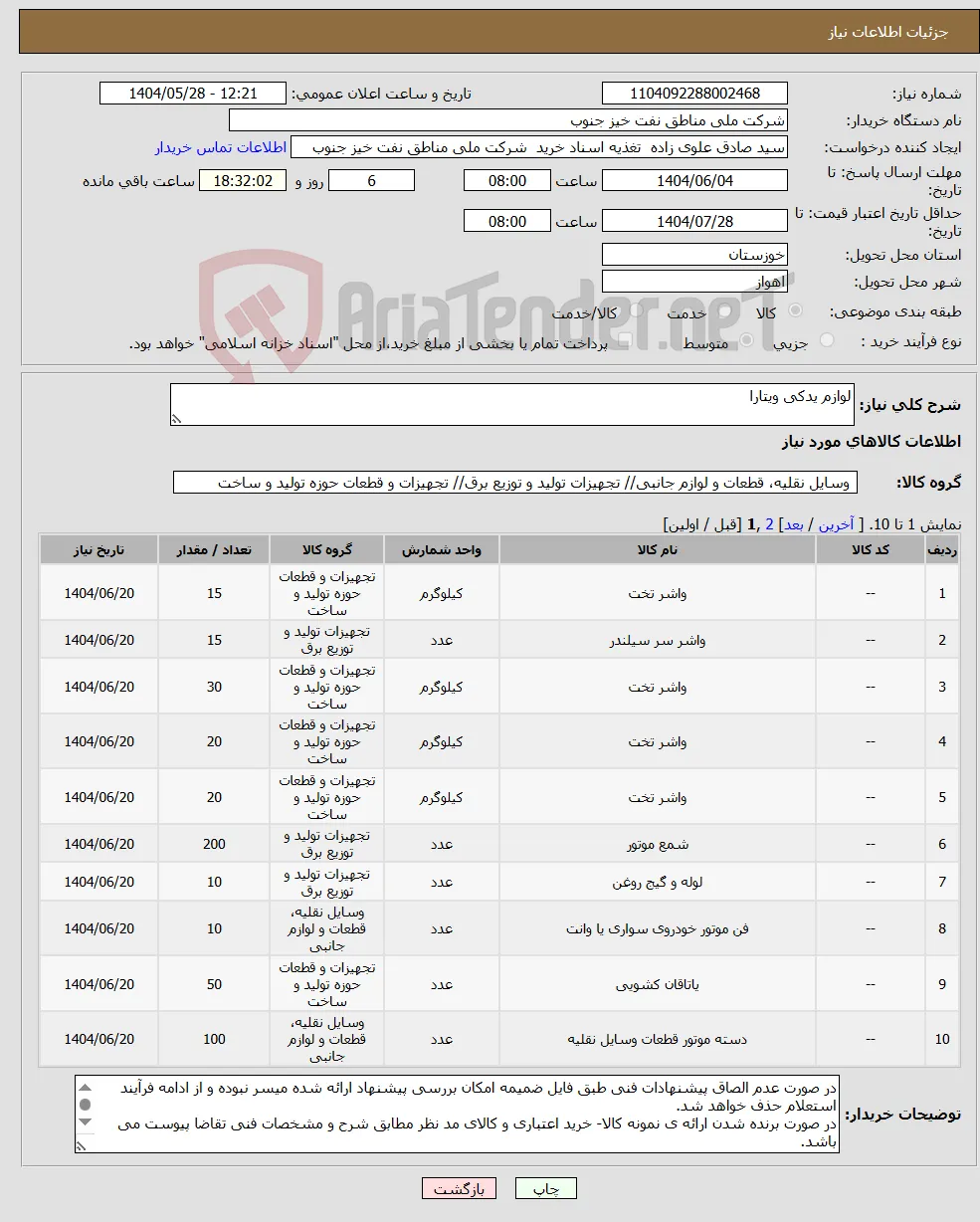 نیاز انتخاب تامین کننده-لوازم یدکی ویتارا