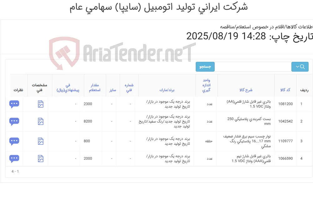 4آیتم(تحویل فوری)بست کمربندی،باتری قلمی و نوارچسب