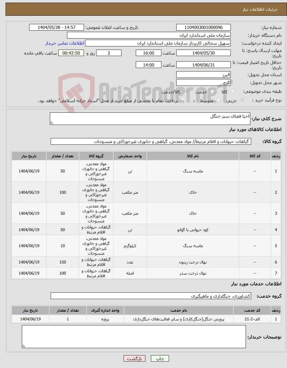 نیاز انتخاب تامین کننده-احیا فضای سبز جنگل