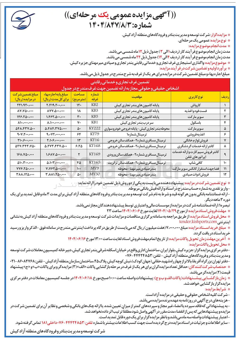  واگذاری استیجاری غرف تجاری و خدماتی رقابتی 
