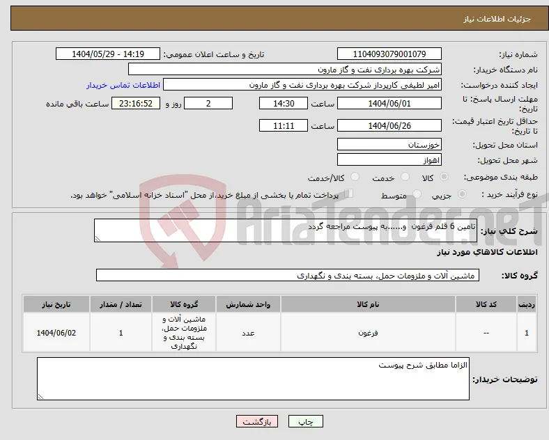 نیاز انتخاب تامین کننده-تامین 6 قلم فرغون و......به پیوست مراجعه گردد