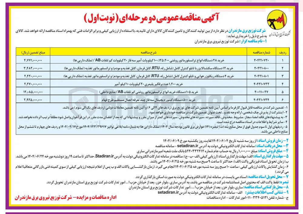 خرید ۵۰۰ دستگاه کنتور دیجیتال سه فاز چند تعرفه اتصال مستقیم طرح فهام 
