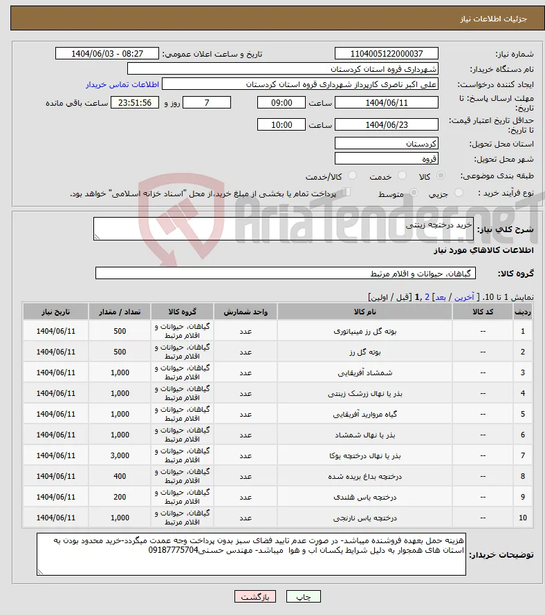 نیاز انتخاب تامین کننده-خرید درختچه زینتی