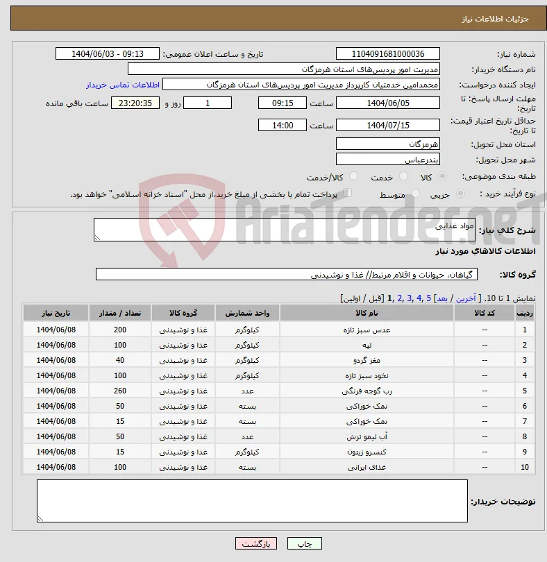 نیاز انتخاب تامین کننده-مواد غذایی