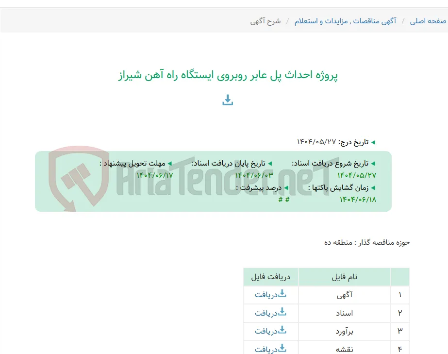 پروژه احداث پل عابر روبروی ایستگاه راه آهن شیراز