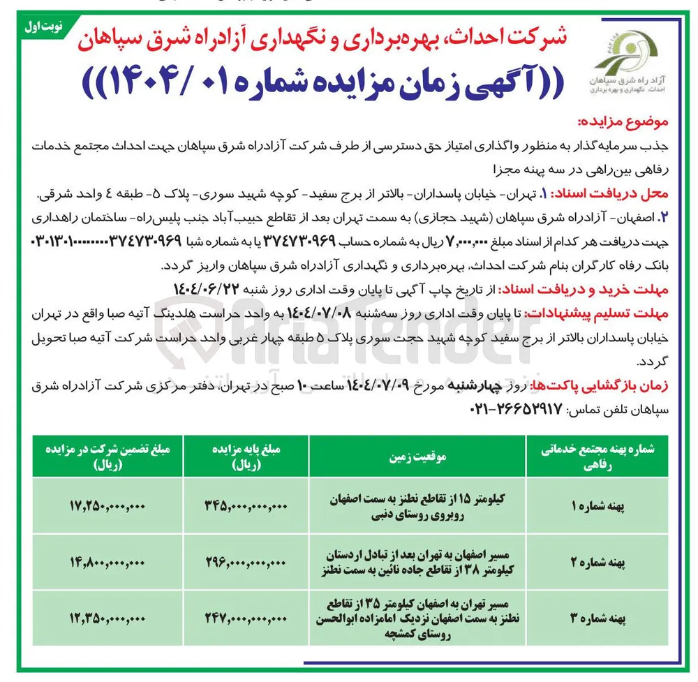 واگذاری امتیاز حق دسترسی از طرف شرکت آزادراه