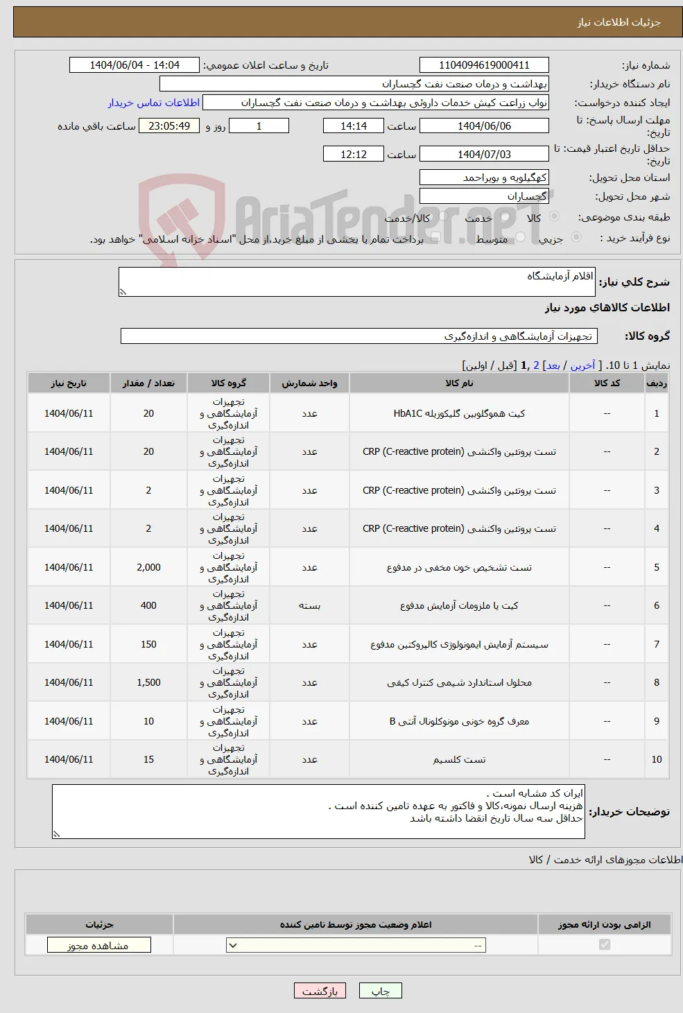 نیاز انتخاب تامین کننده-اقلام آزمایشگاه