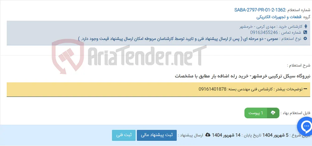 نیروگاه سیکل ترکیبی خرمشهر- خرید رله اضافه بار مطابق با مشخصات