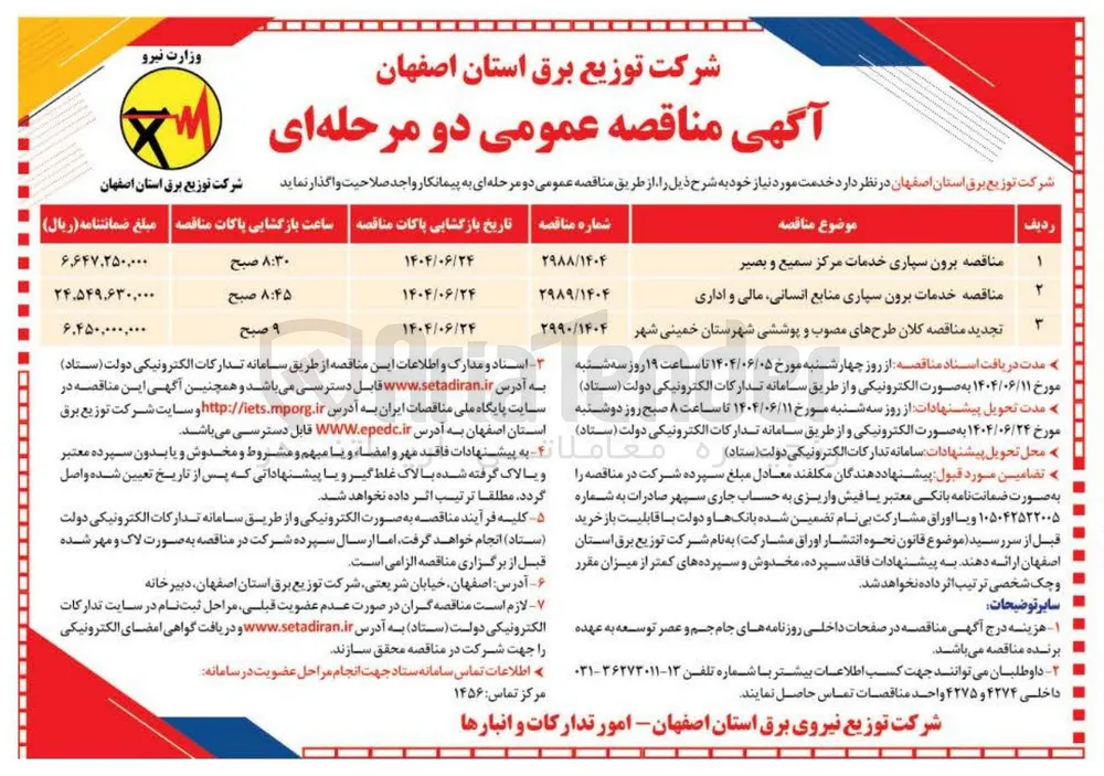  مناقصه کلان طرحهای مصوب و پوششی شهرستان
