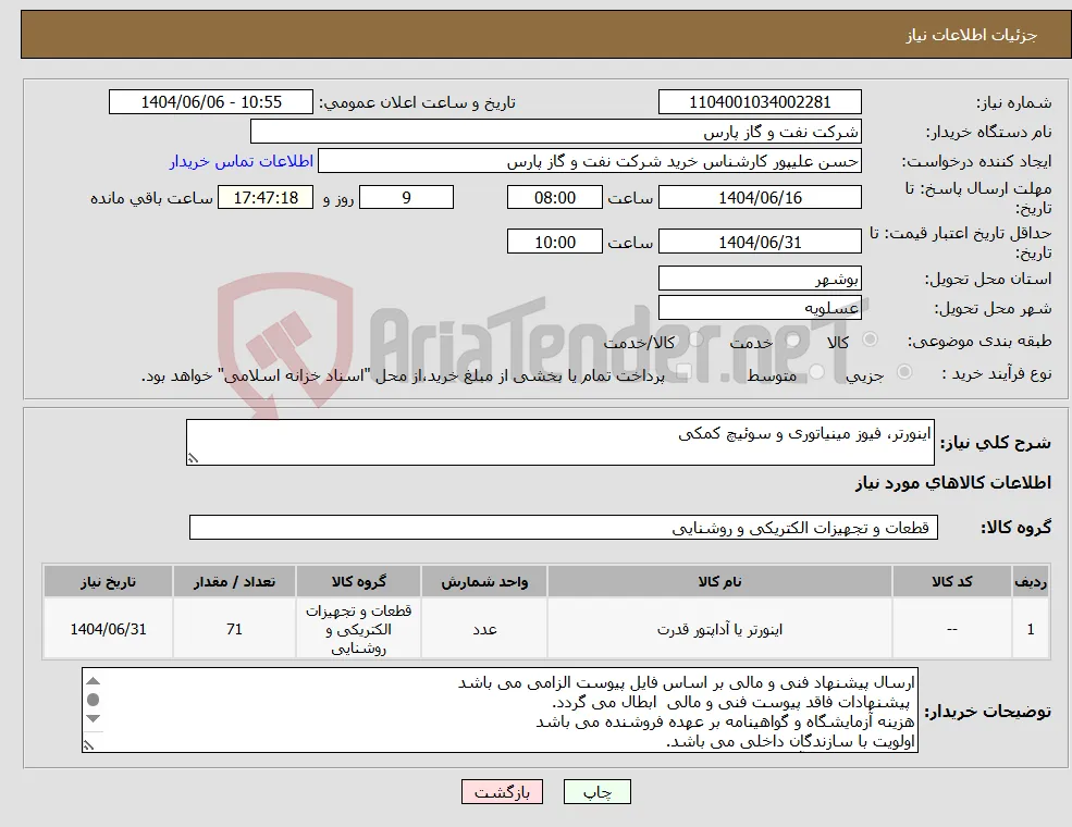 نیاز انتخاب تامین کننده-اینورتر، فیوز مینیاتوری و سوئیچ کمکی 