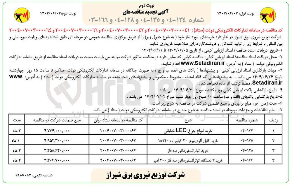 خرید کابل آلومینیوم ۲۰ کیلوولت ۱۲۴۰ 
