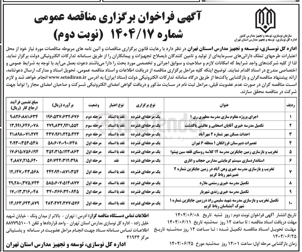 تخریب و بازسازی زمین جایگزین مدرسه ۱۲ کلاسه
