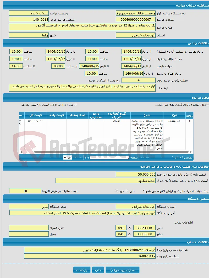 یک باب مغازه به متراژ 12 متر مربع در هادیشهر جلفا متعلق به هلال احمر خ امامجنب آگاهی 
