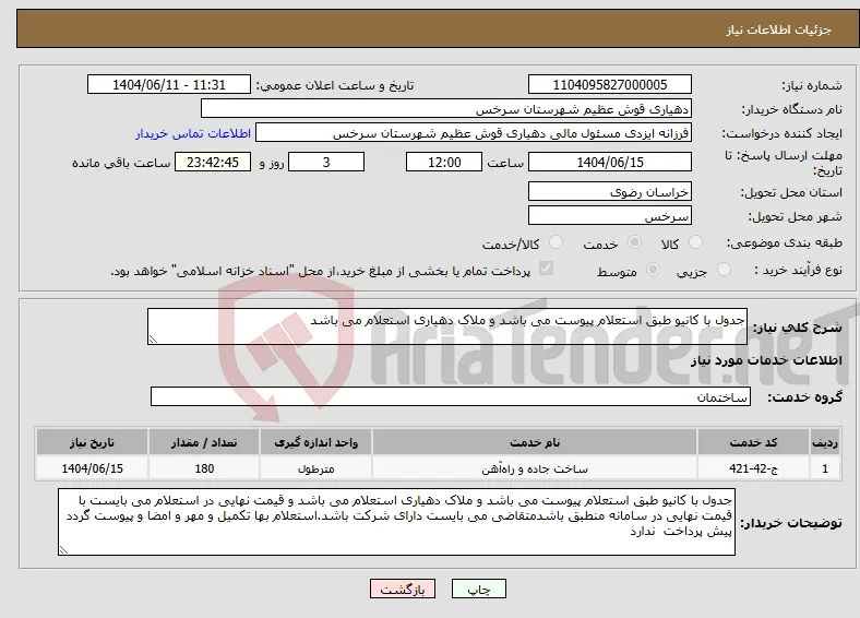 نیاز انتخاب تامین کننده-جدول با کانیو طبق استعلام پیوست می باشد و ملاک دهیاری استعلام می باشد 