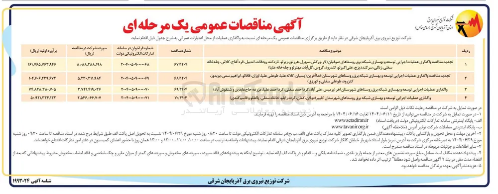 واگذاری عملیات اجرایی توسعه و بهسازی شبکه برق روستاها