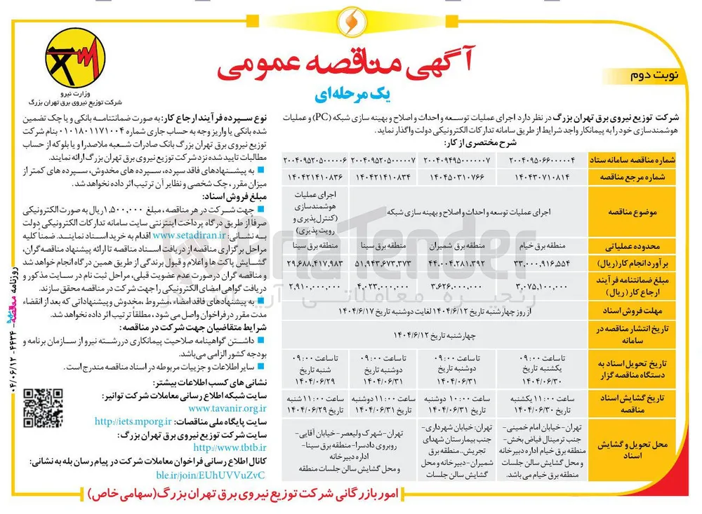 اجرای عملیات توسعه و احداث و اصلاح و بهینه سازی شبکه