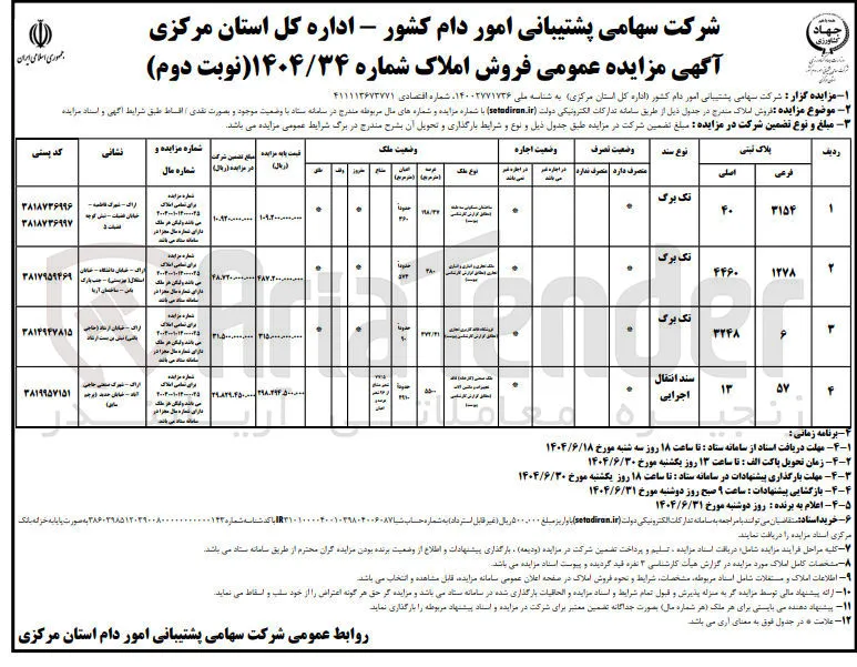 فروش املاک در 4 ردیف با کاربری مسکونی - تجاری - اداری - انباری - صنعتی