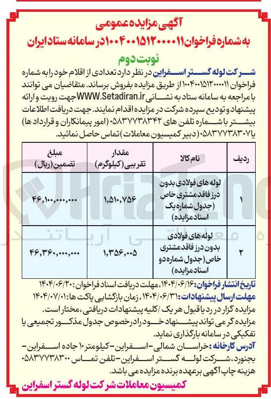 لوله های فولادی بدون درز 