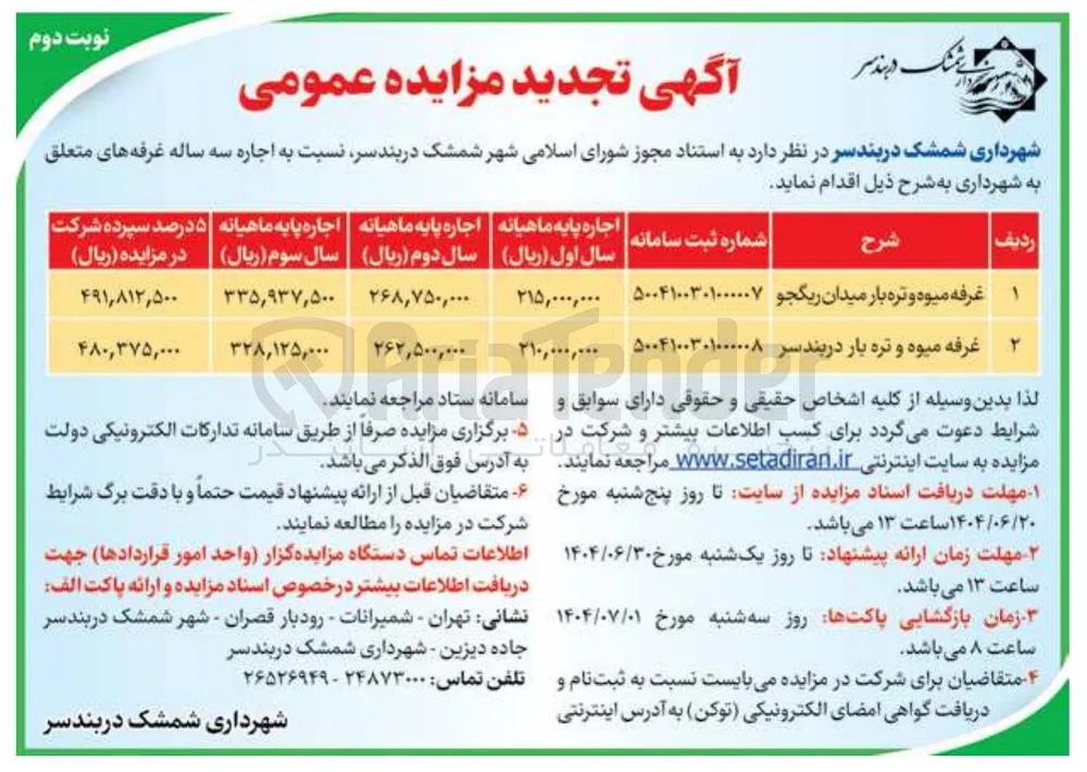 اجاره غرفه میوه و تره بار