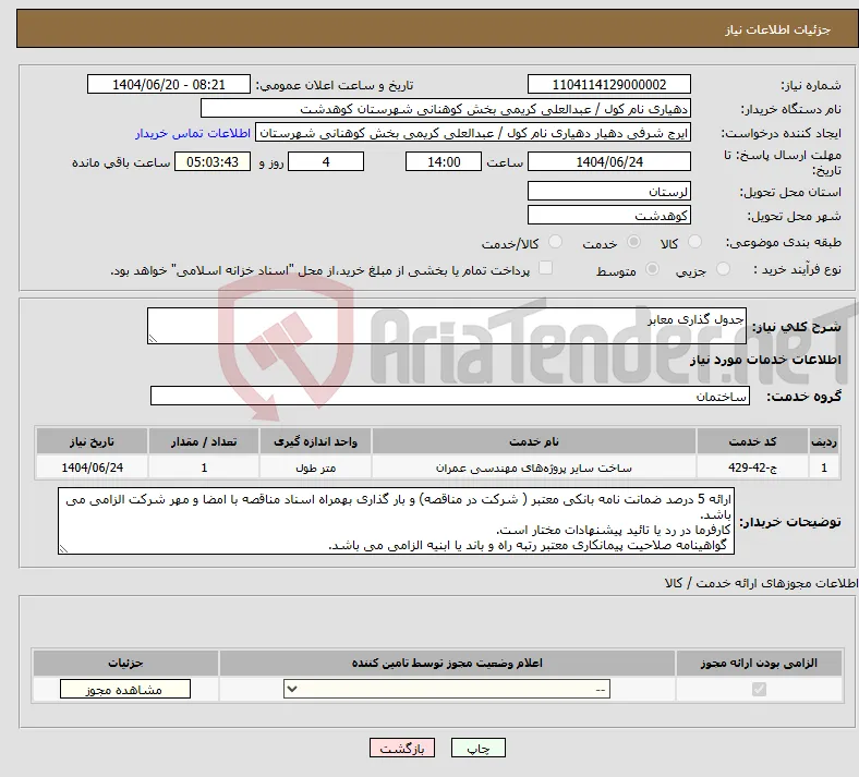 نیاز انتخاب تامین کننده-جدول گذاری معابر