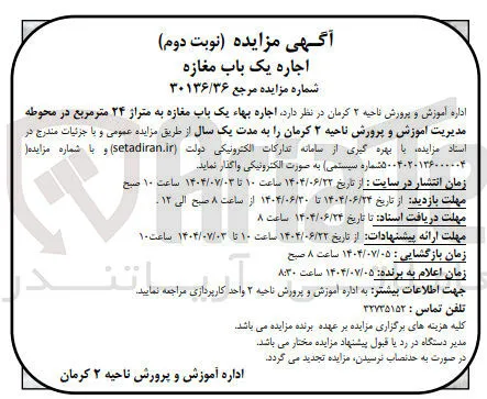  اجاره بهای یک باب مغازه به متراز ۲۴ متر مربع 