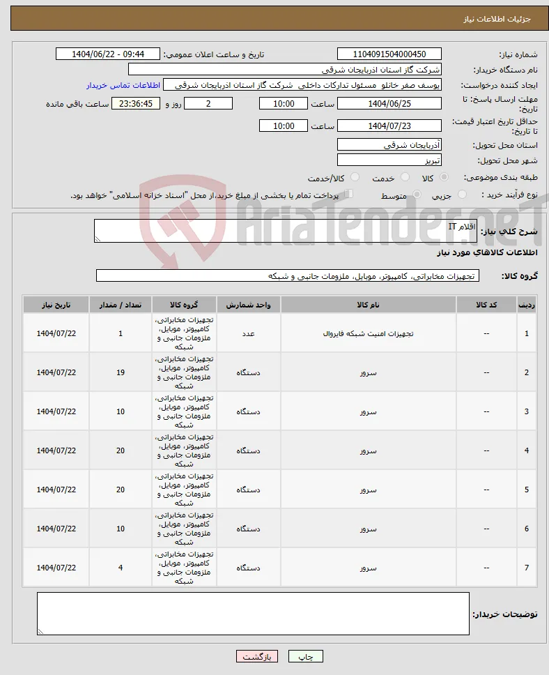 نیاز انتخاب تامین کننده-اقلام IT