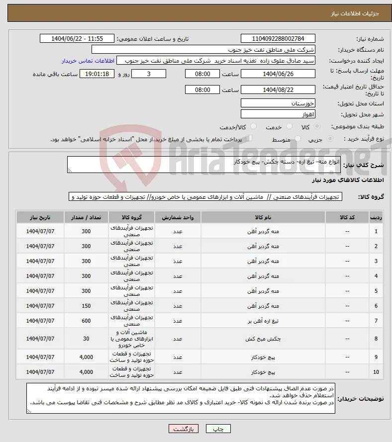 نیاز انتخاب تامین کننده-انواع مته- تیغ اره- دسته چکش- پیچ خودکار