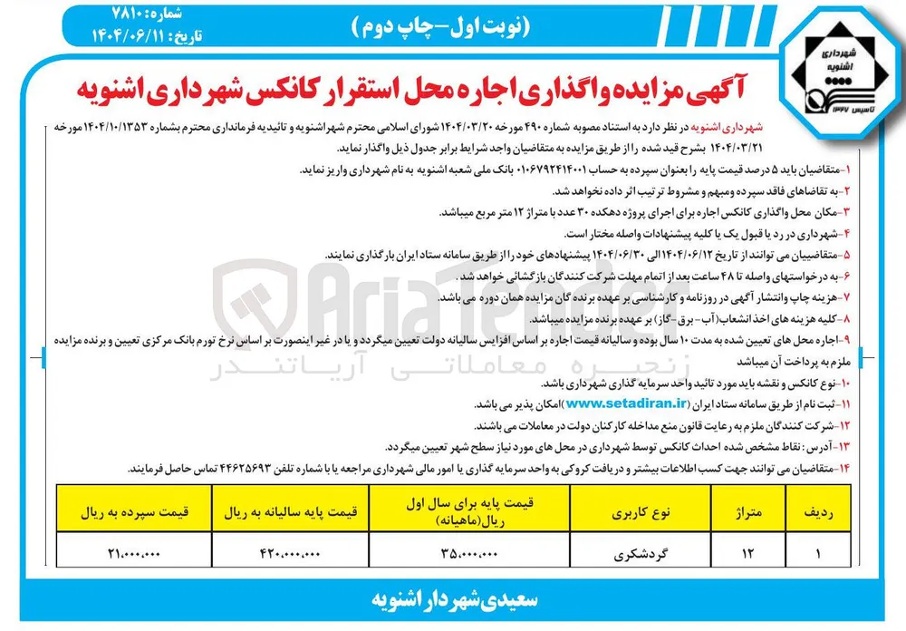 اجاره محل استقرار کانکس