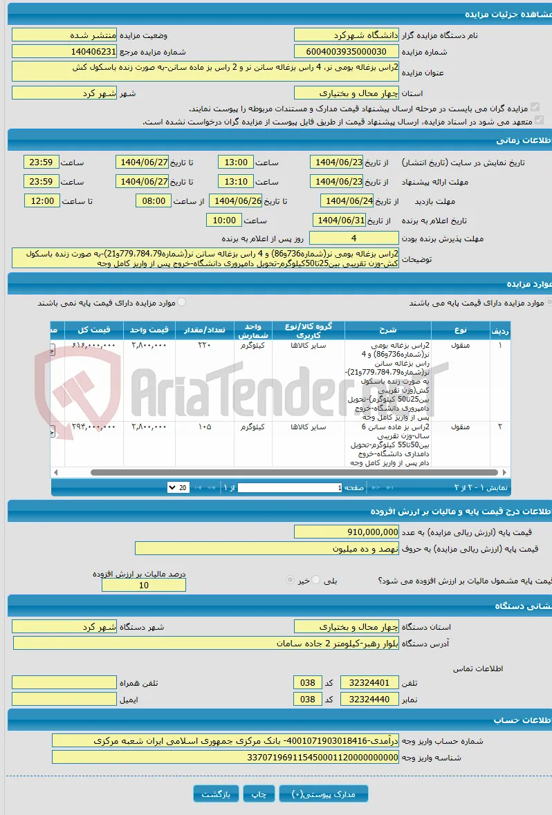2راس بزغاله بومی نر، 4 راس بزغاله سانن نر و 2 راس بز ماده سانن-به صورت زنده باسکول کش