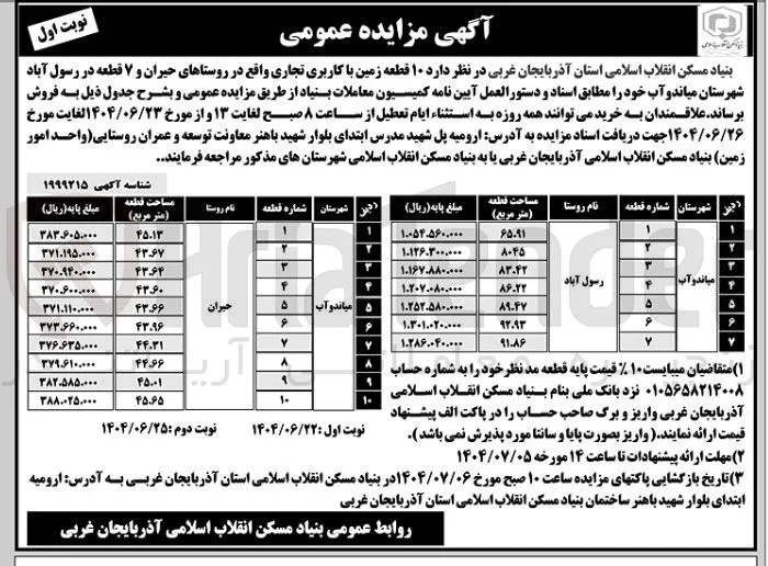 فروش ۱۰ قطعه زمین با کاربری تجاری و ۷ قطعه