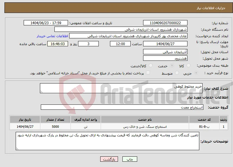 نیاز انتخاب تامین کننده-خرید مخلوط کوهی