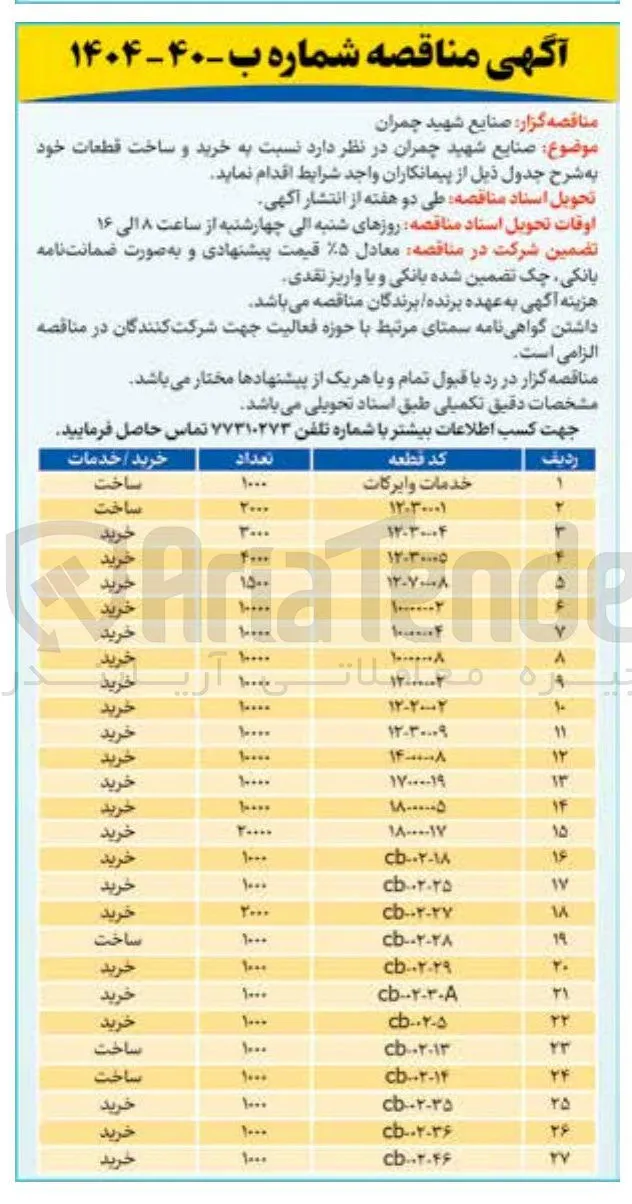 ساخت قطعه cb-02-14 به تعداد 1000 عدد