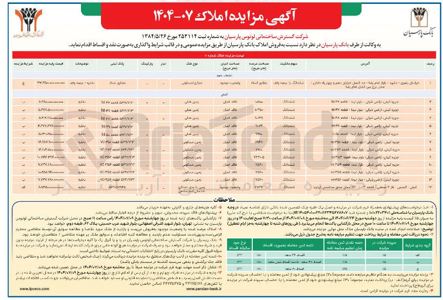 فروش املاک در 13 ردیف با کاربری تجاری - مسکونی