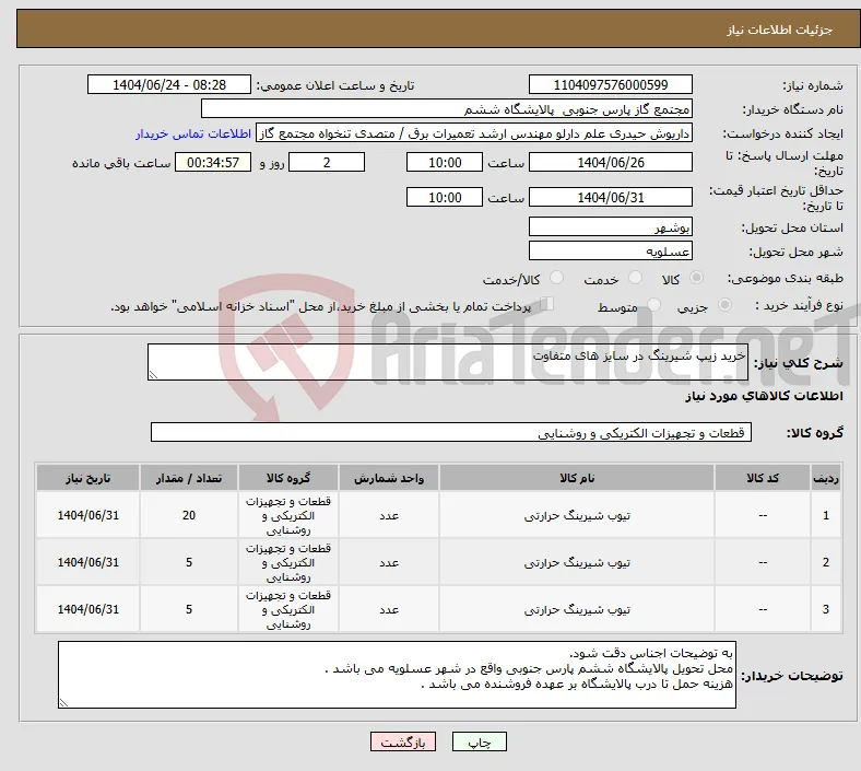 نیاز انتخاب تامین کننده-خرید زیپ شیرینگ در سایز های متفاوت