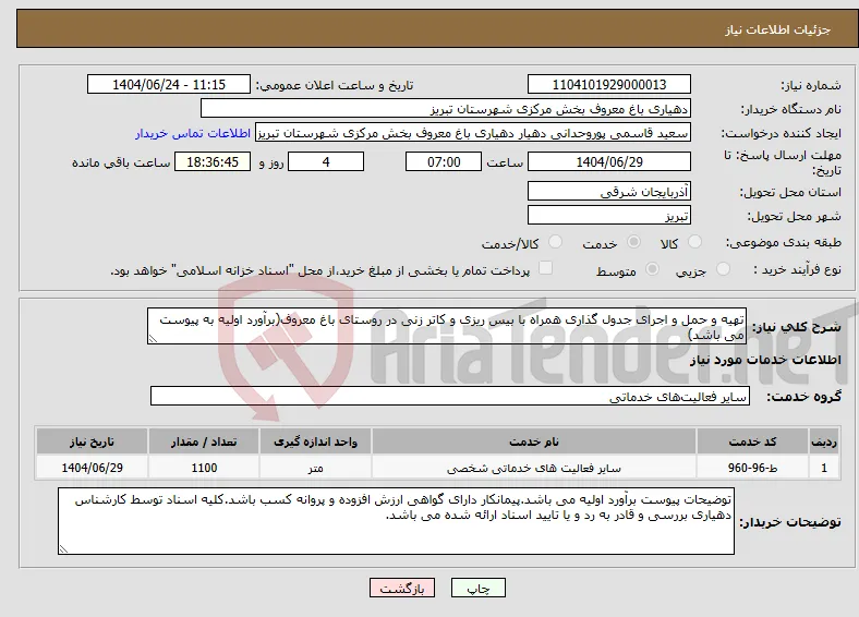 نیاز انتخاب تامین کننده-تهیه و حمل و اجرای جدول گذاری همراه با بیس ریزی و کاتر زنی در روستای باغ معروف(برآورد اولیه به پیوست می باشد)