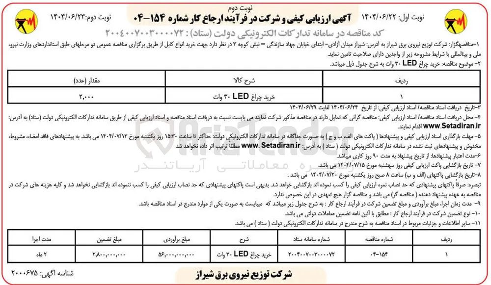 خرید چراغ LED 30 وات