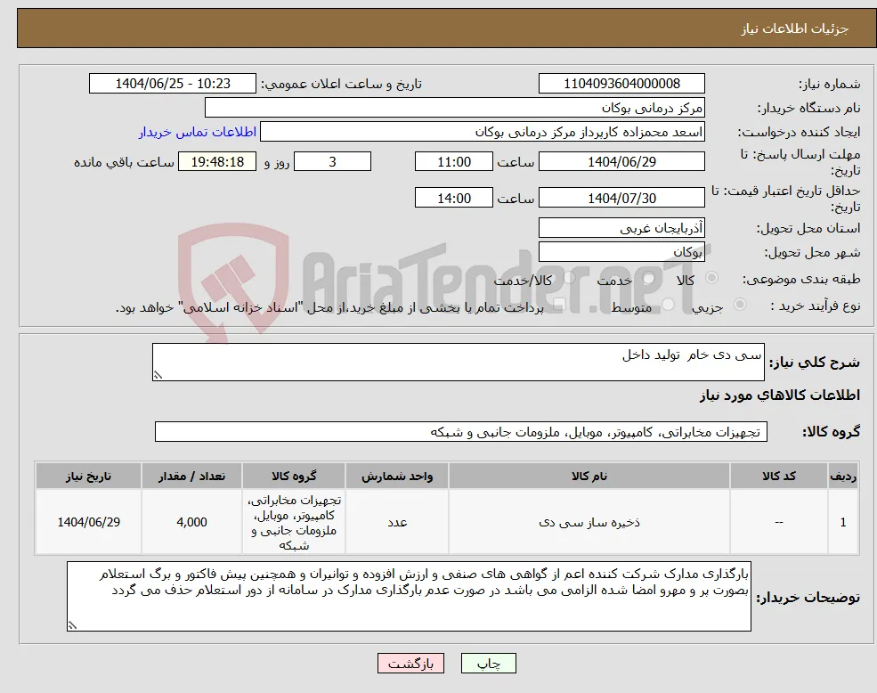نیاز کالا-سی دی خام تولید داخل