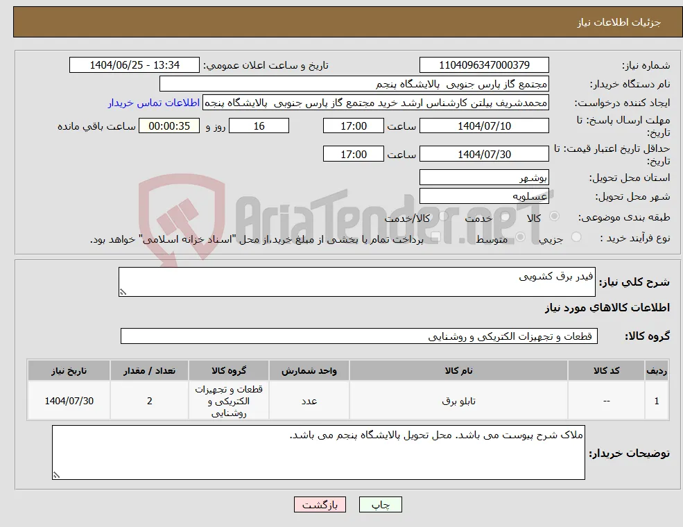 نیاز کالا-فیدر برق کشویی