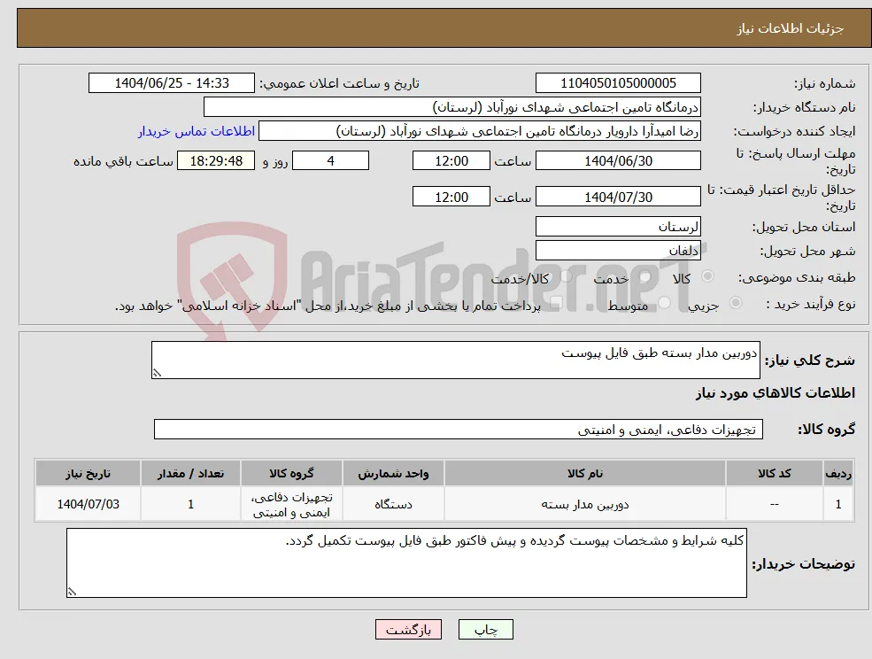 نیاز کالا-دوربین مدار بسته طبق فایل پیوست