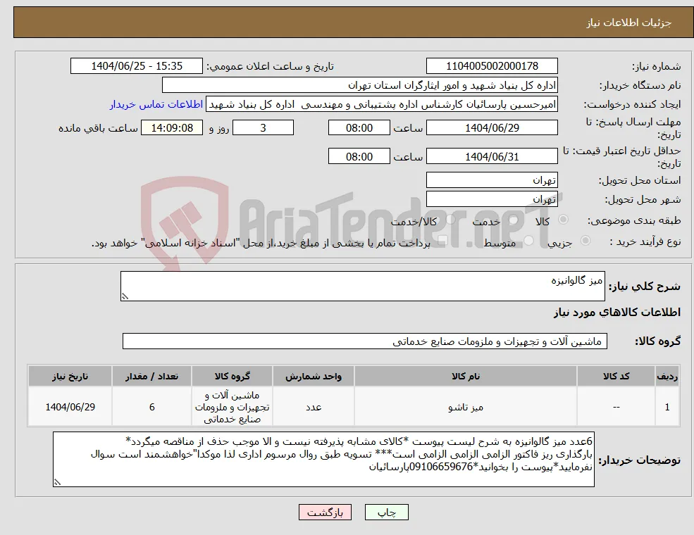 نیاز کالا-میز گالوانیزه