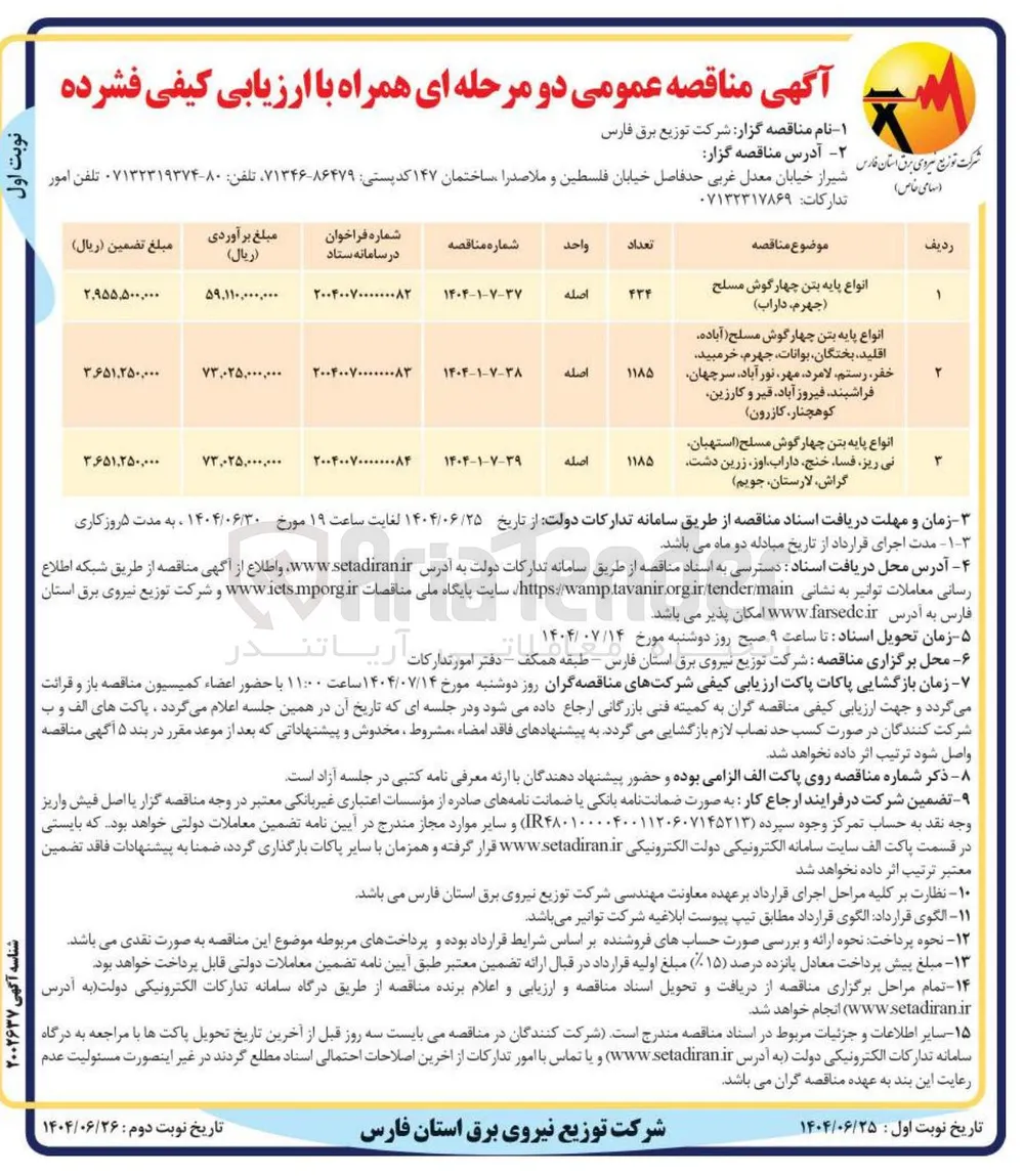 انواع پایه بتن چهار گوش مسلح