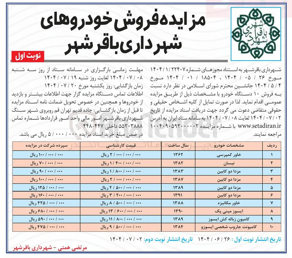  فروش ۱۰ دستگاه خودرو 