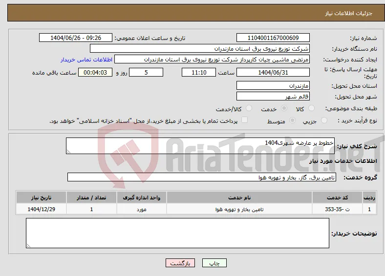 نیاز خدمات-خطوط پر عارضه شهری1404