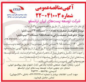 مونتاژ تابلو فشار ضعیف به تعداد ۱۰۰ دستگاه (۳۴ تیپ تابلو ) 