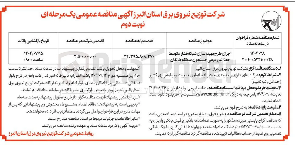 بهینه سازی شبکه فشار متوسط 